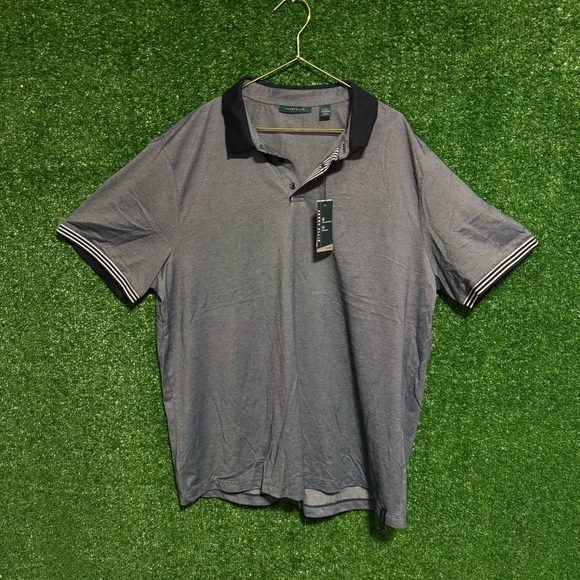 Perry Ellis Gray and navy blue Polo Shirt Classic Short-Sleeve Design - Picture 1 of 6